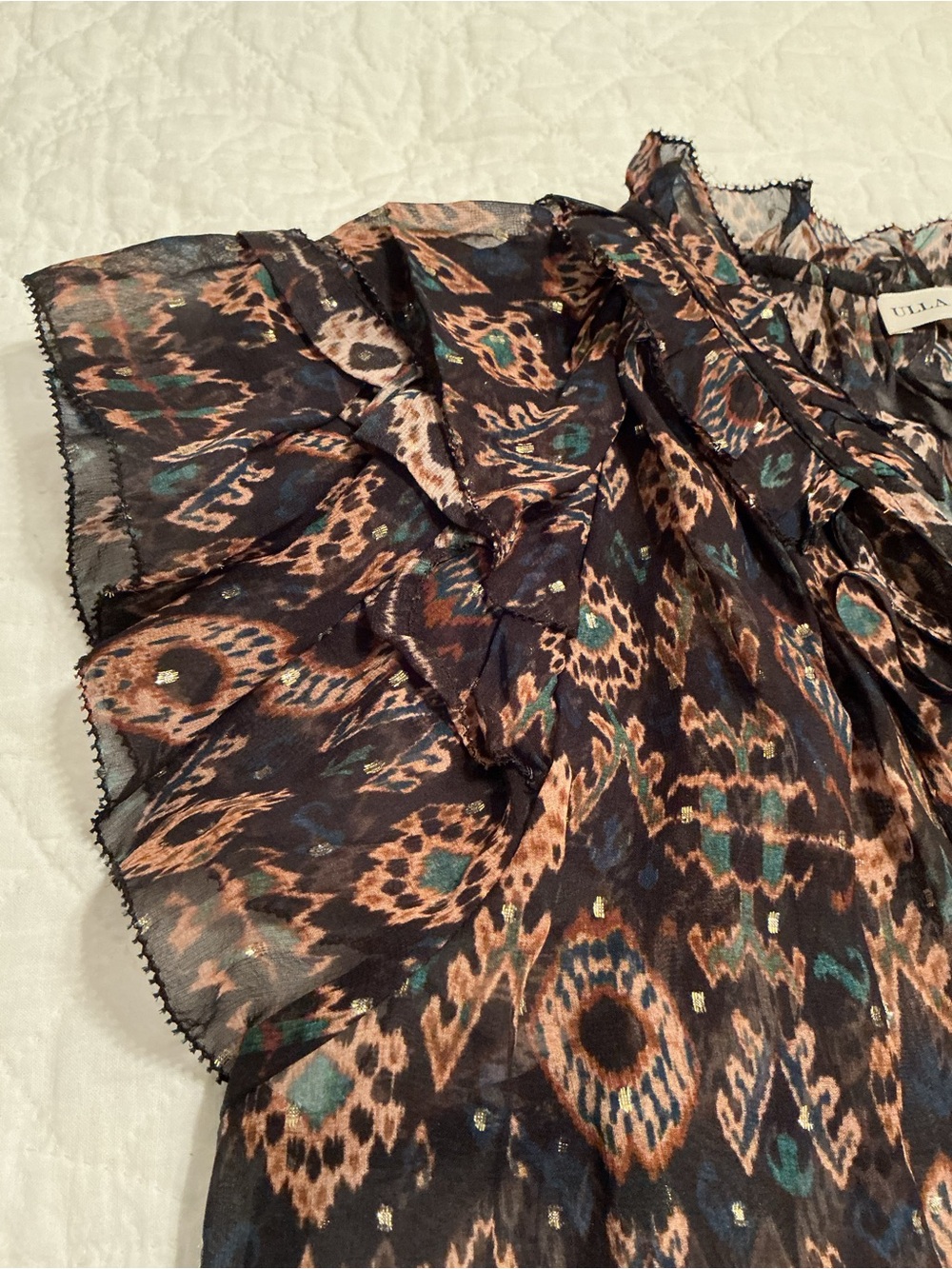 Ulla Johnson Elif Top - Onyx Sheer Silk & Metallic Flutter Sleeve Blouse Size 6 - Picture 6 of 13